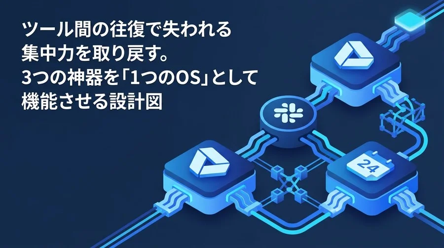 調整業務に追われるリーダー必見。Slack・Drive・Calendar連携で実現する自走型ワークフロー設計図