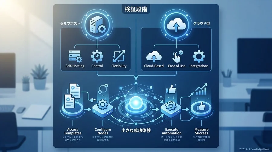 フェーズ2：検証段階 —— n8n / Makeによる「小さな成功体験」のプロトタイプ構築 - Section Image