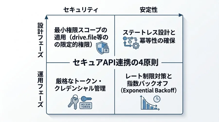 Slack / Drive / Calendar連携のセキュリティ設計：最小権限スコープで構築するAPI実践ガイド - Conclusion Image
