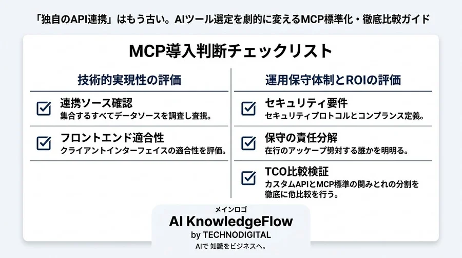 「独自のAPI連携」はもう古い。AIツール選定を劇的に変えるMCP標準化・徹底比較ガイド - Conclusion Image
