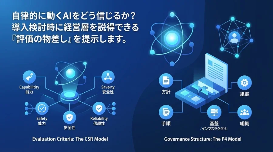 自律型AIエージェントのガバナンスと評価基準：導入を成功に導く『CSRモデル』と『P4モデル』実践アプローチ