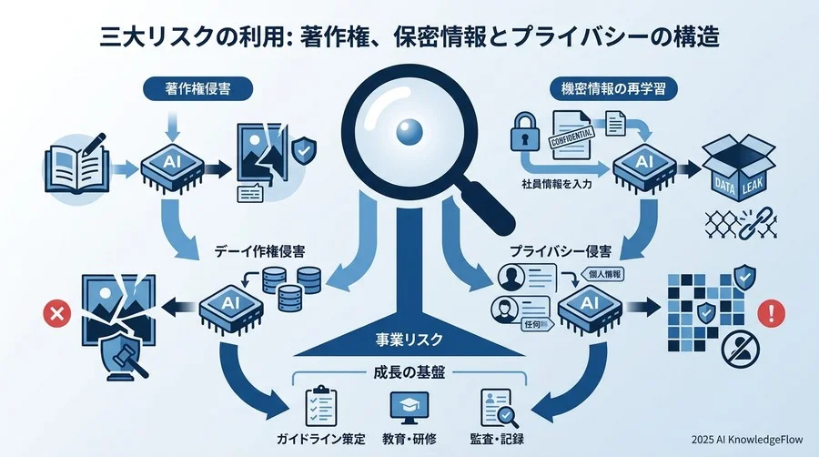 失敗事例の共通点から学ぶ：著作権・機密情報・プライバシーの3大リスク構造 - Section Image