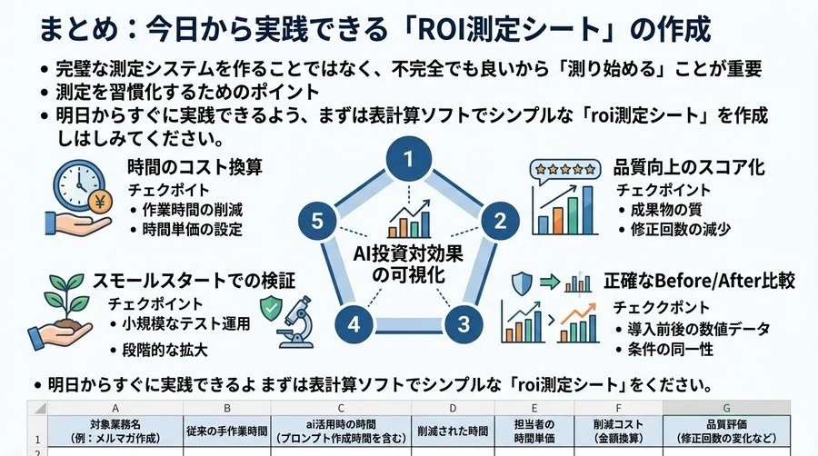 AI導入の成果をどう数値化する？マーケティング実務で使えるROI測定と効果可視化の5つの実践ステップ - Conclusion Image