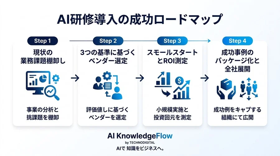 「AIを導入したが使われない」を打破する、対話型AI活用研修のROIを証明する評価指標と選定基準 - Conclusion Image