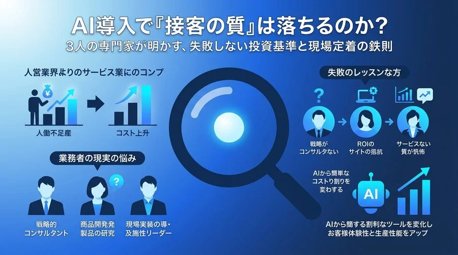 サービス業のAI活用で接客の質は落ちるのか？3つの専門家視点から導く失敗しない投資基準と現場定着の鉄則