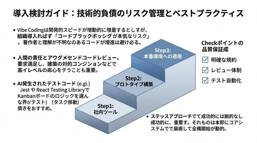「書く」から「対話する」開発へ。バイブコーディングの実践アプローチと導入評価基準 - Conclusion Image