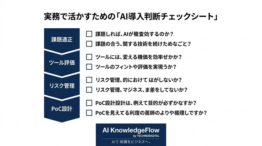 失敗から逆算するAI導入の「目利き」育成ガイド：二度と迷わない評価基準の構築法 - Conclusion Image