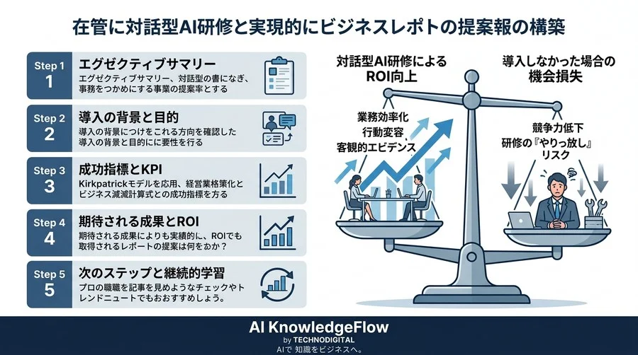 「AI研修をやりっ放しにしない」経営層を納得させる対話型AI導入の投資対効果証明と成功指標の設計実務 - Conclusion Image