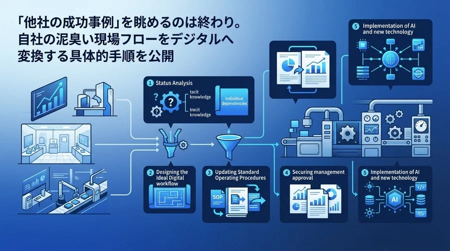 他社の成功事例を自社の泥臭い現場へ落とし込む！製造業DX推進の実践ワークフロー設計ガイド
