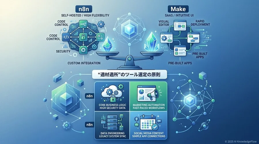 【ベストプラクティス1】n8nとMakeの特性を活かした「適材適所」のツール選定 - Section Image