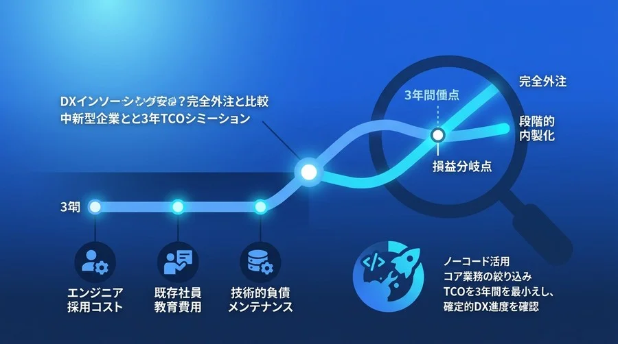 DX内製化は本当に安いのか？中堅企業向け外注比較と3年間の総所有コストシミュレーション