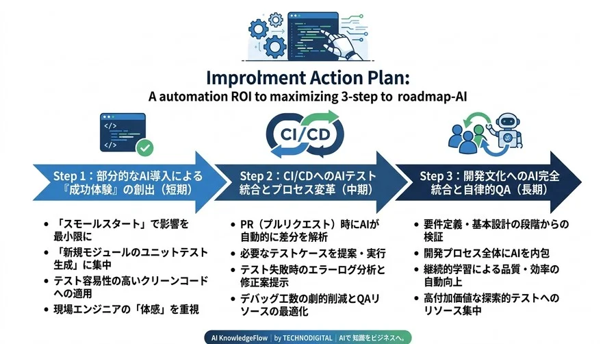 AIテスト自動化の成熟度診断：デバッグ効率化とソフトウェア品質ROIを最大化する評価指標と実践ステップ - Conclusion Image