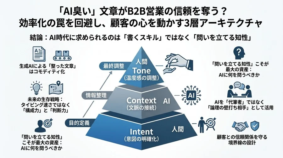 「AI臭い」文章がB2B営業の信頼を奪う？効率化の罠を回避し、顧客の心を動かす3層アーキテクチャ - Conclusion Image