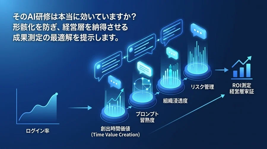 対話型AI活用研修の成功指標とは？経営層を納得させるROI測定と4つの評価フレームワーク実践ガイド