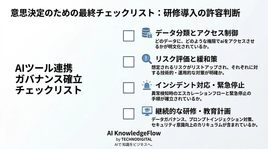 MCP・AIツール連携のガバナンスを確立するエンタープライズ向け研修設計ガイド - Conclusion Image