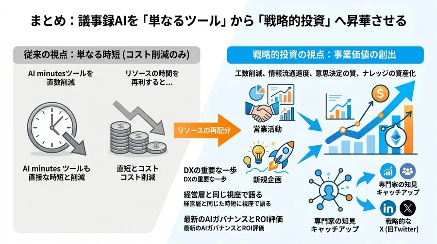 議事録AIの稟議を通すROI算出ガイド：経営層を納得させる成功指標と投資対効果 - Conclusion Image