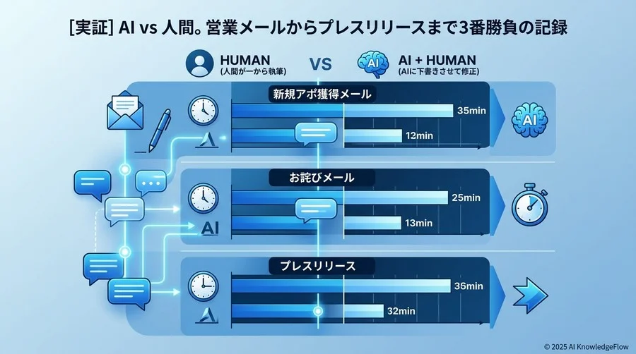 【実証】AI vs 人間。営業メールからプレスリリースまで3番勝負の記録 - Section Image